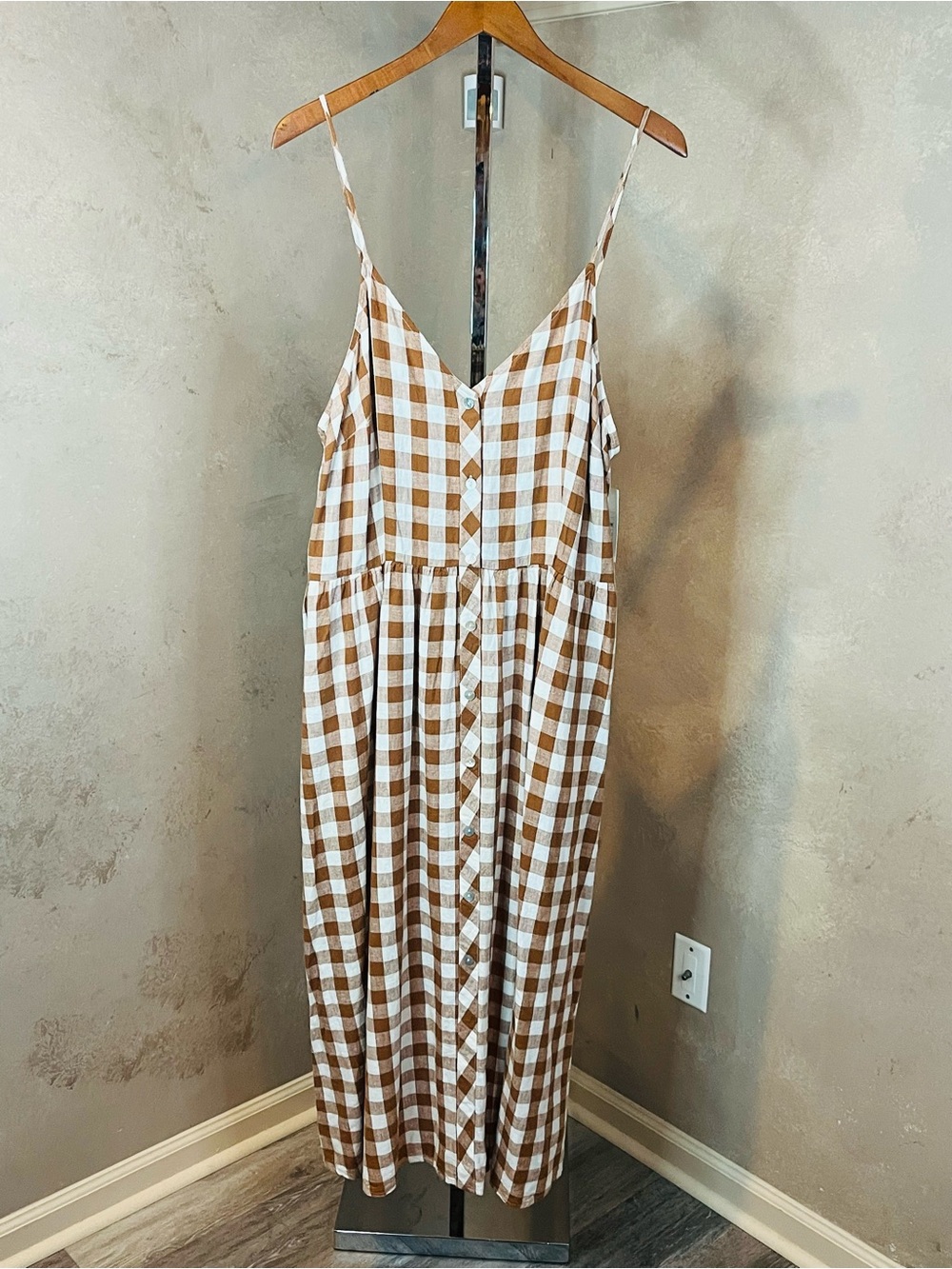 NWT a new day Brown and White Gingham Button-Front Maxi Dress XXL